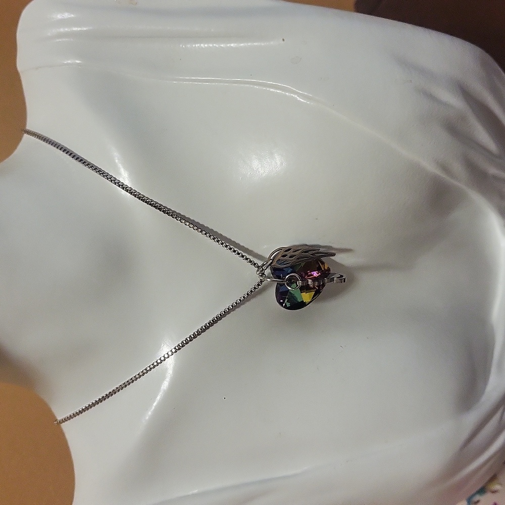 Cat Rainbow Heart memorial necklace - Picture 2 of 3